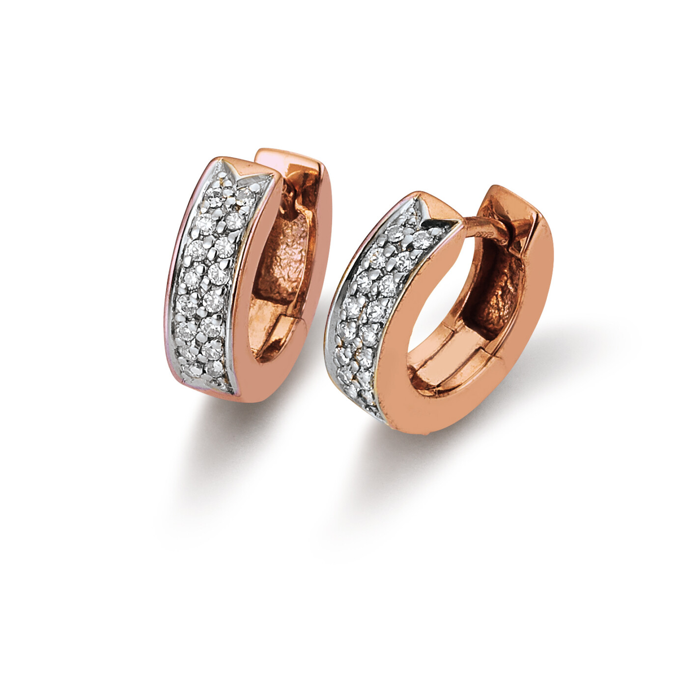 14 karaat rosegouden creolen met diamant