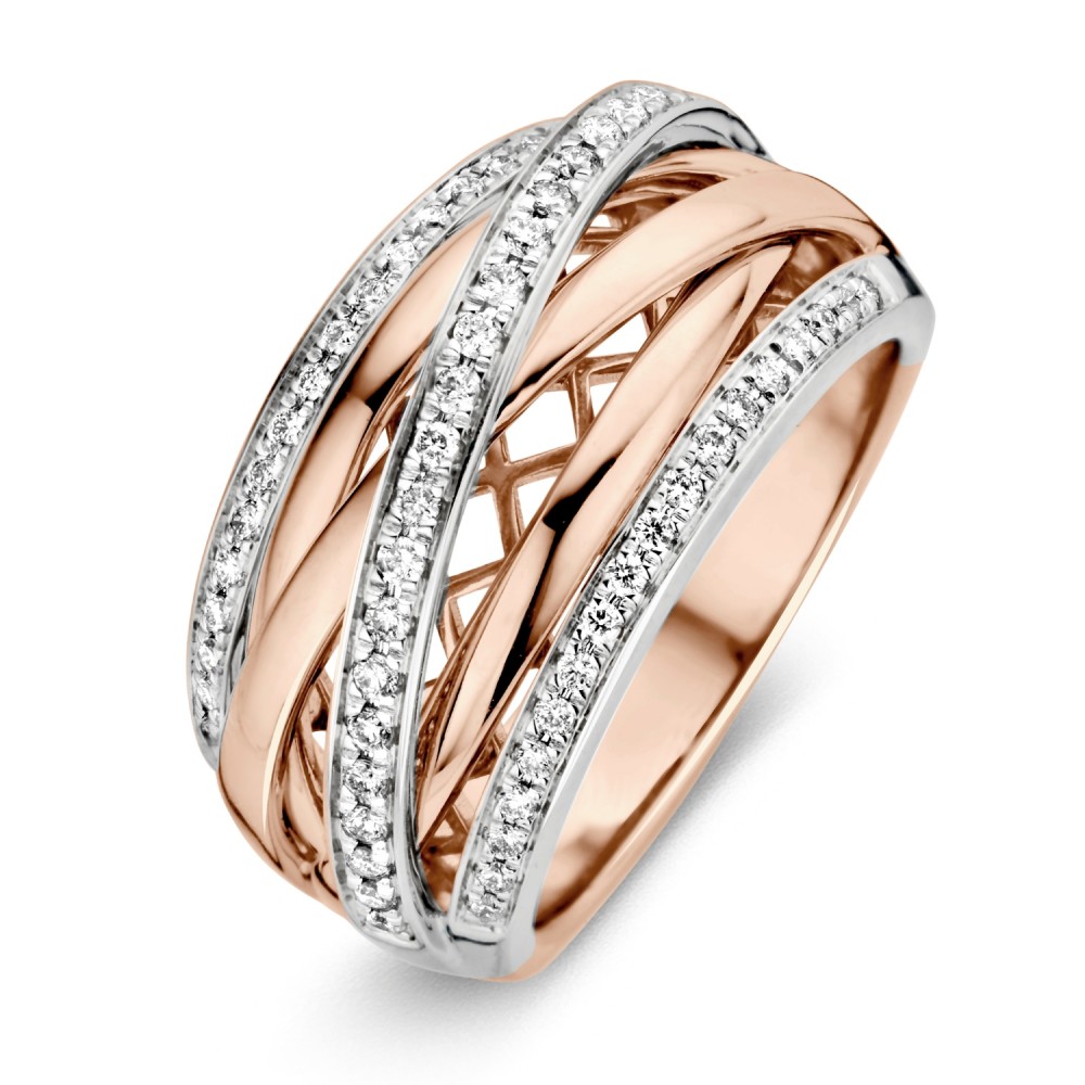 14 karaat rosegouden banen ring met diamant