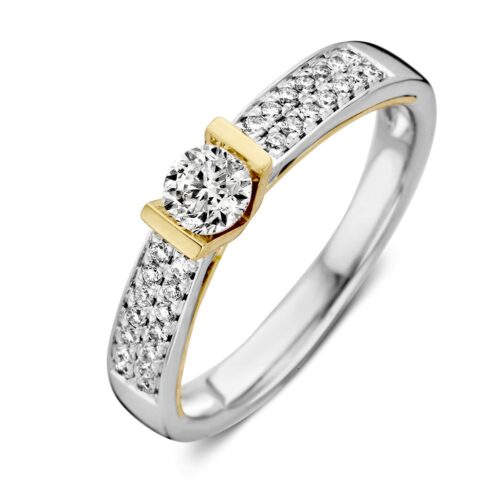 14 karaat bicolor ring met diamant 0.52ct