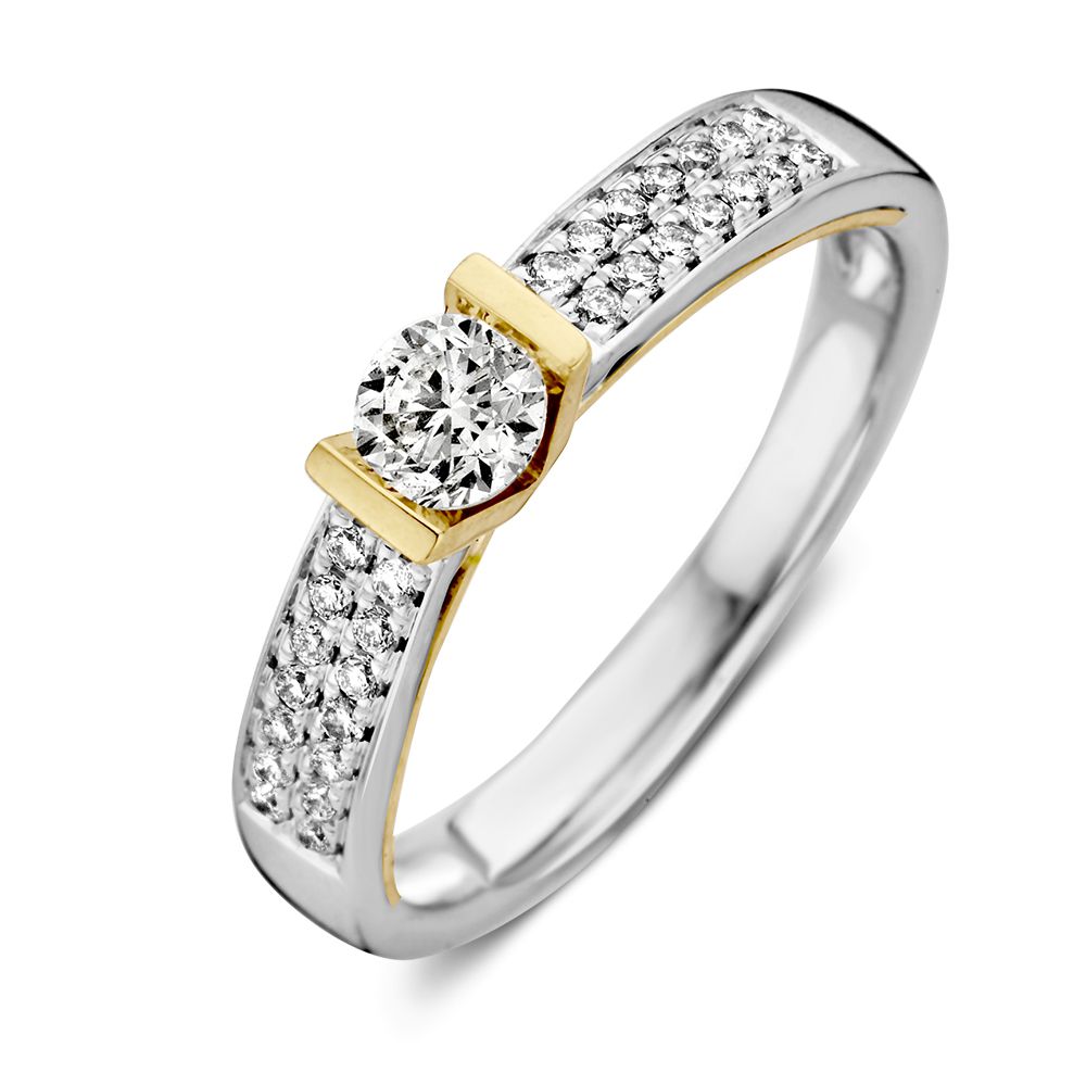 14 karaat bicolor ring met diamant 0.52ct
