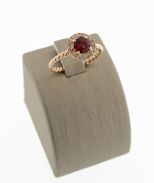 Brusi rosegouden ring, Big Kate collectie, met rhodoliet en champagne diamant