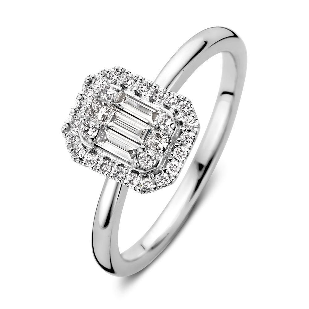 14 karaat witgouden ring met Baquette en diamant