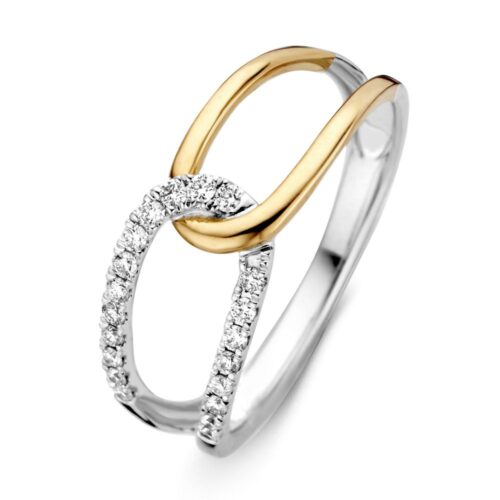 14 karaat wit en geelgouden ring met diamant infinity