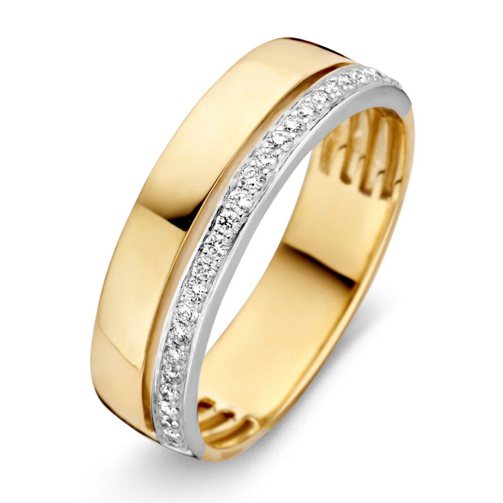 14 karaat wit en geelgouden ring met diamant