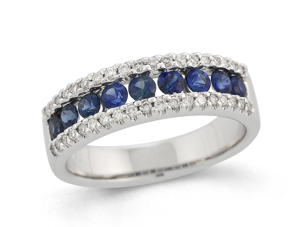 14 karaat witgouden railring met saffier en diamant