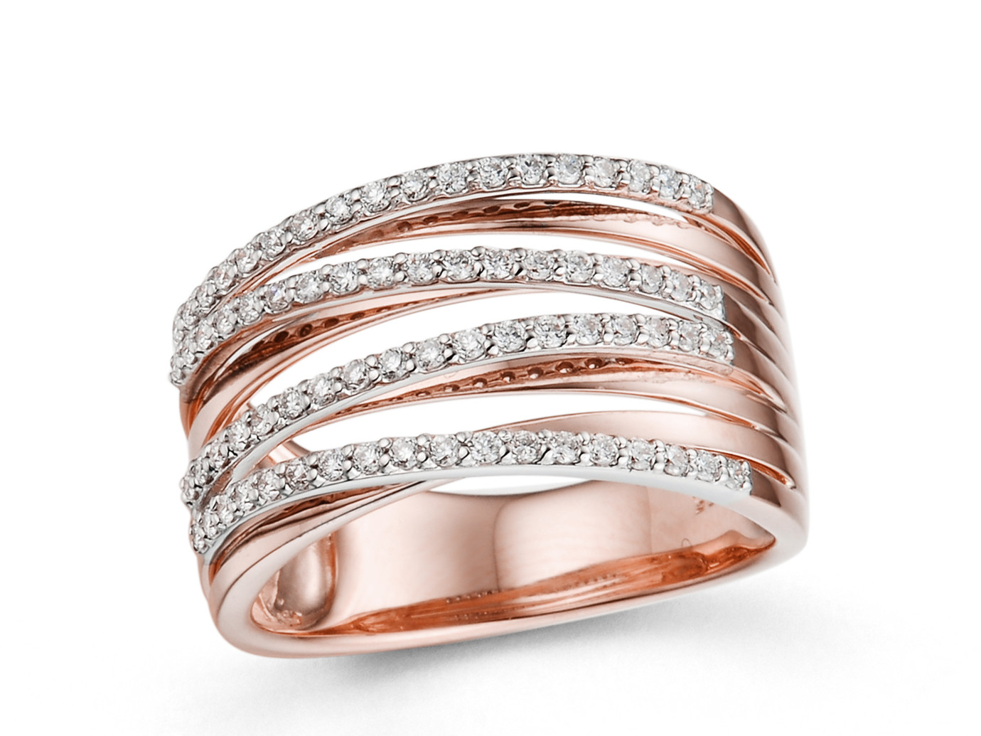 14 karaat rosegouden banen ring met diamant