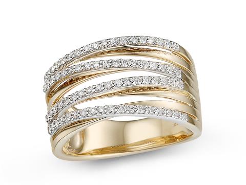 14 karaat geelgouden banen ring met diamant