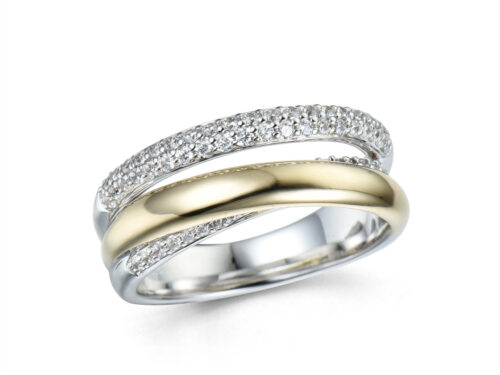 14 karaat bicolor fantasiering met diamant 0.45ct