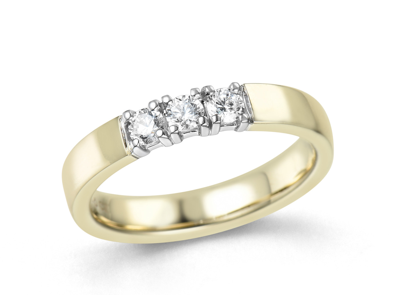 14 karaat geelgouden memoire ring met3x0.10ct