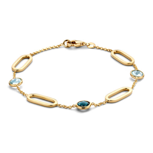 Geelgouden armband met blauw topaas