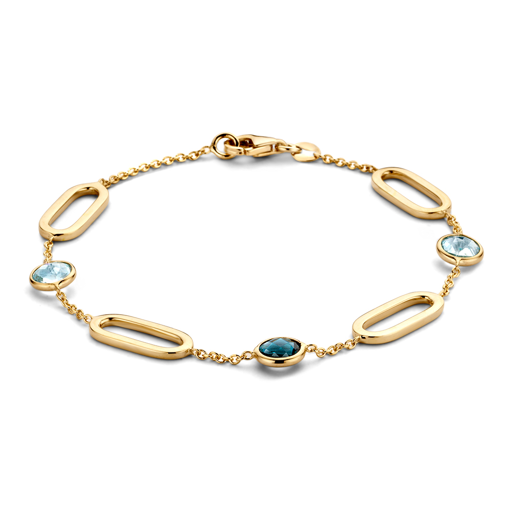 Geelgouden armband met blauw topaas