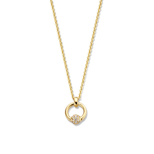 14 karaat geelgouden dun collier met diamant