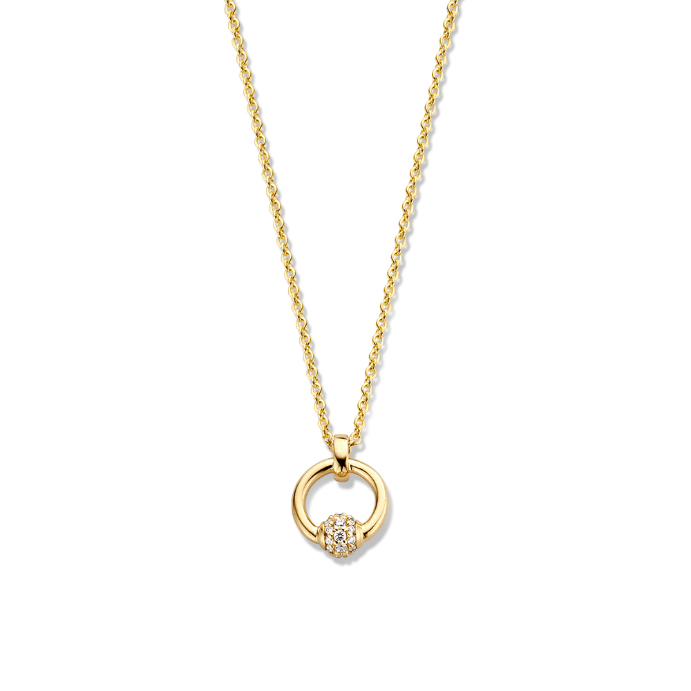 14 karaat geelgouden dun collier met diamant