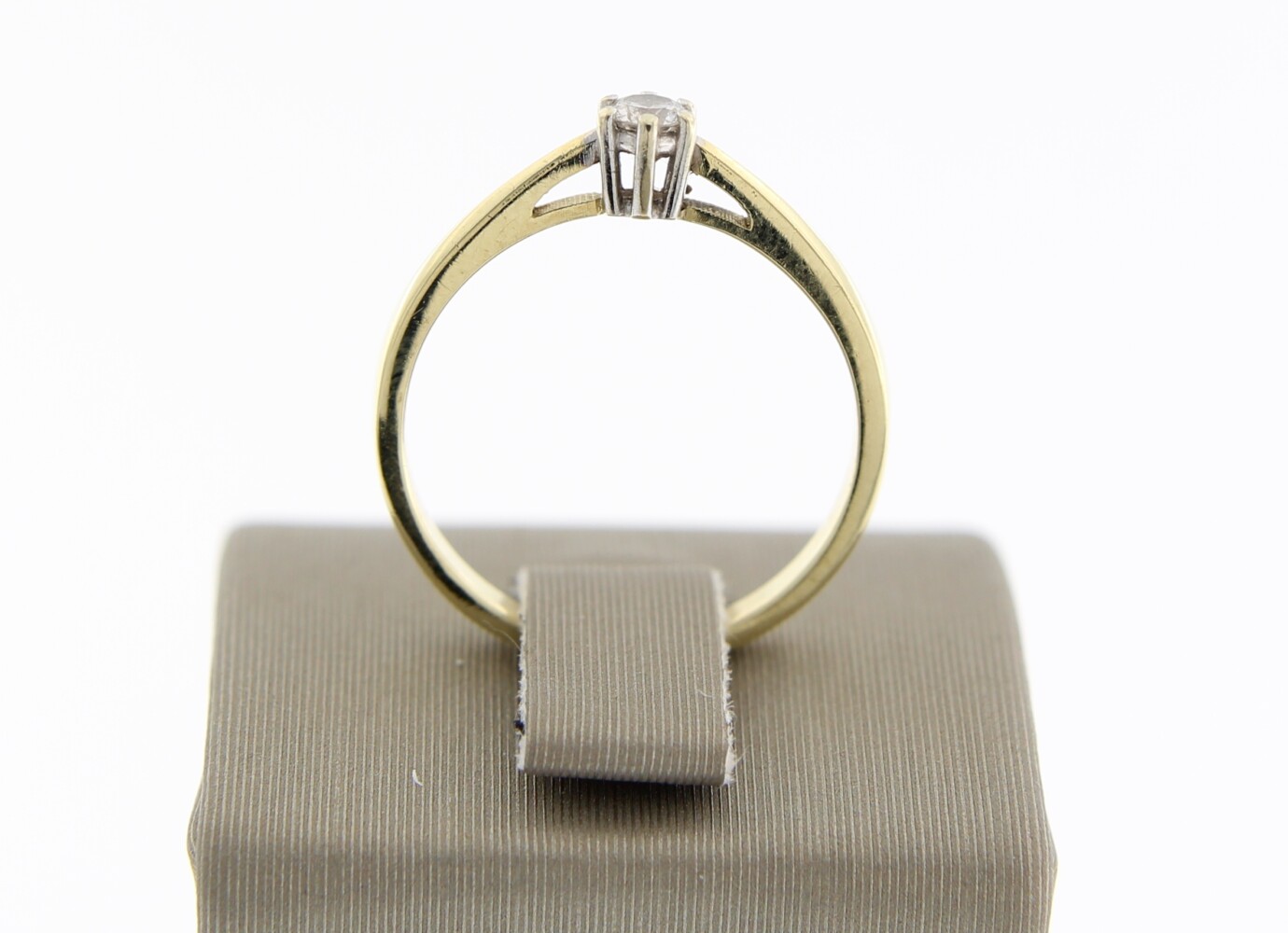 14 k Geel gouden solitair ring met briljant - Afbeelding 2