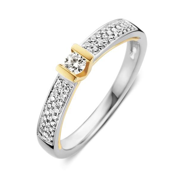 14 karaat bicolor ring met diamant 0.26ct