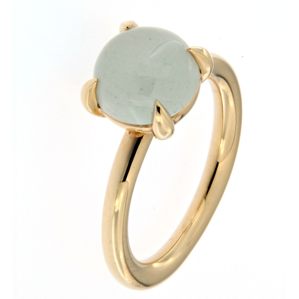 rosegouden Bron ring catch met aquamarijn