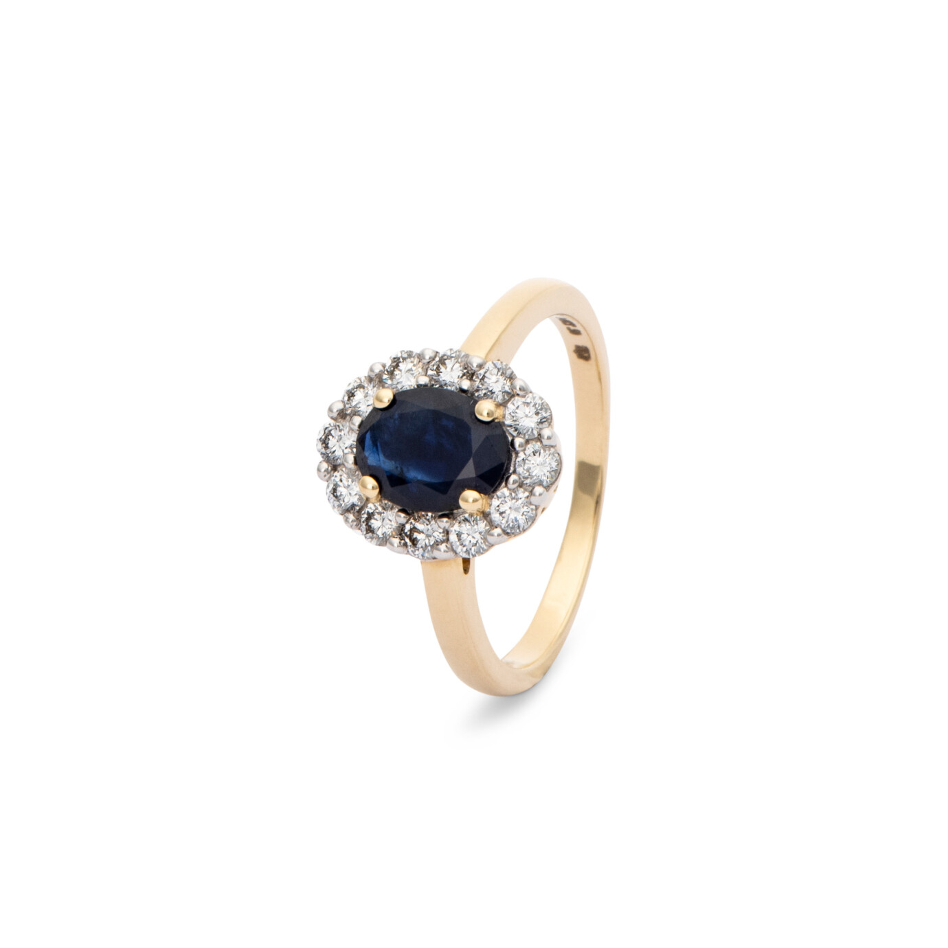 14 karaat geelgouden lady-di ring met blauw saffier