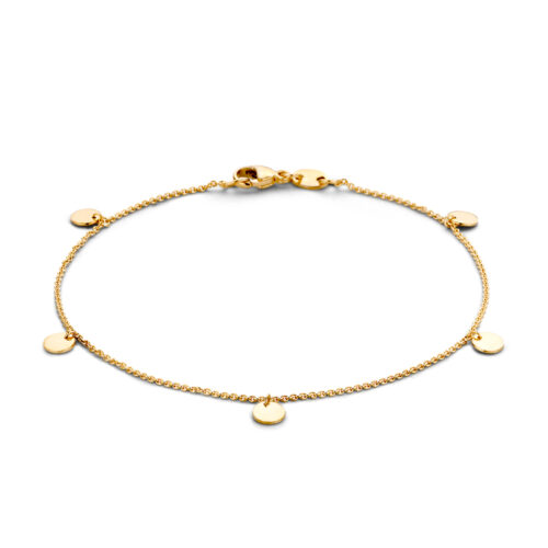 Geelgouden fijne schakelarmband met plaatjes