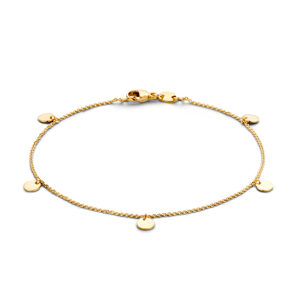 Geelgouden fijne schakelarmband met plaatjes