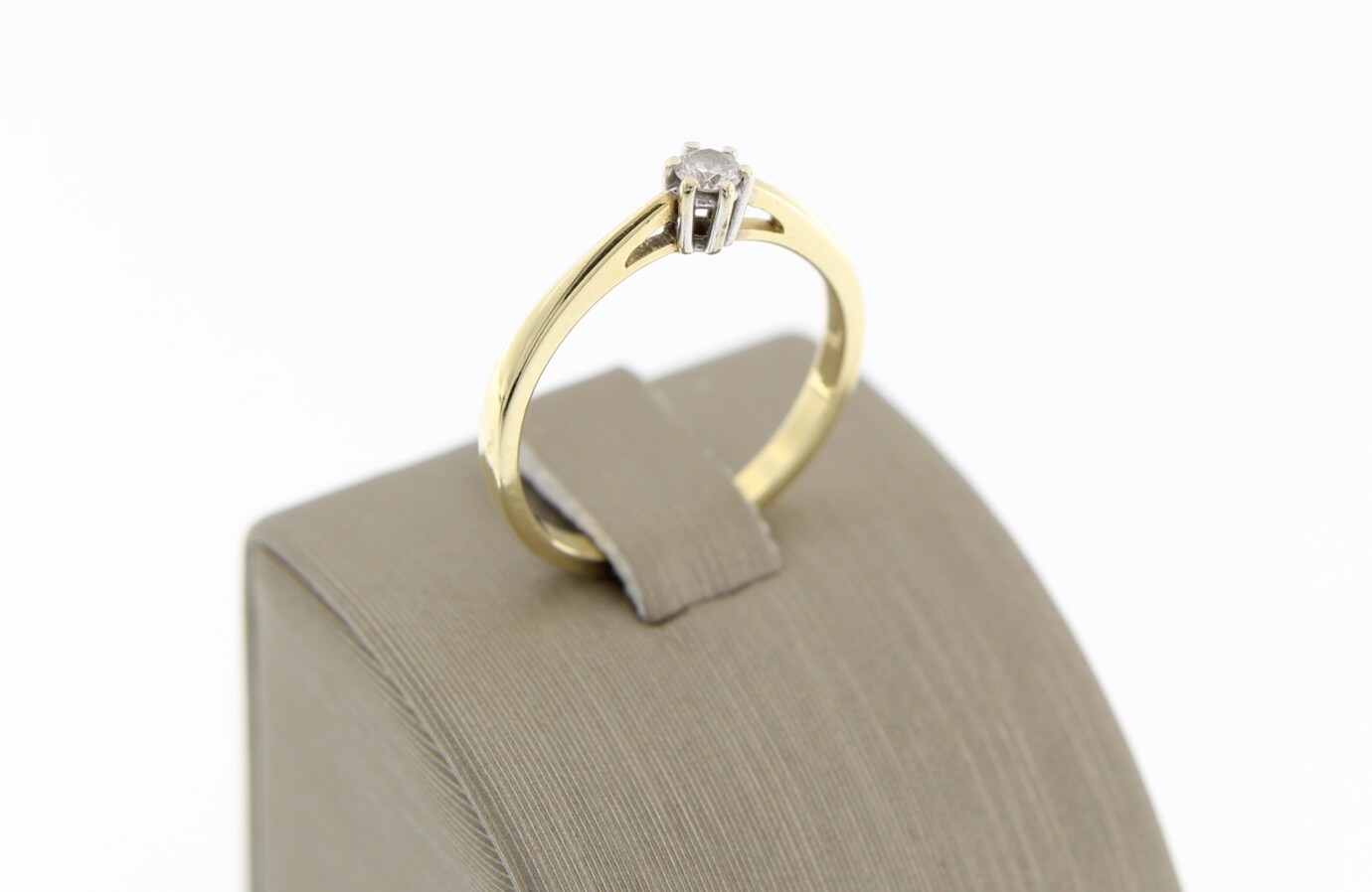 14 k Geel gouden solitair ring met briljant - Afbeelding 3