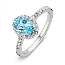 14 karaat witgouden ring met topaas en diamant