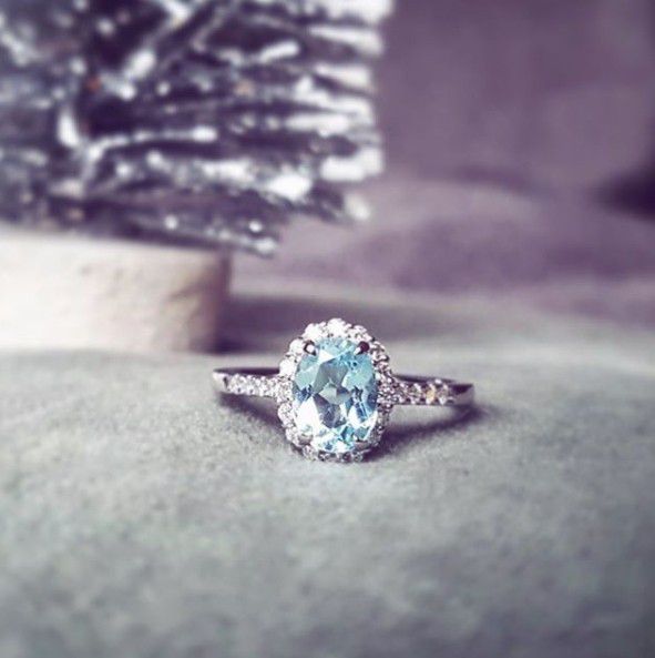 14 karaat witgouden ring met topaas en diamant - Afbeelding 2