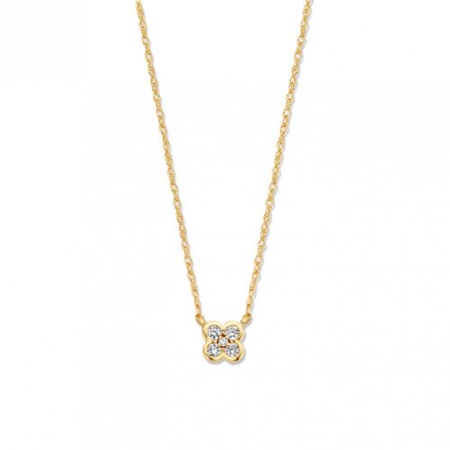 14 karaat geelgouden dun collier met 4 diamantjes