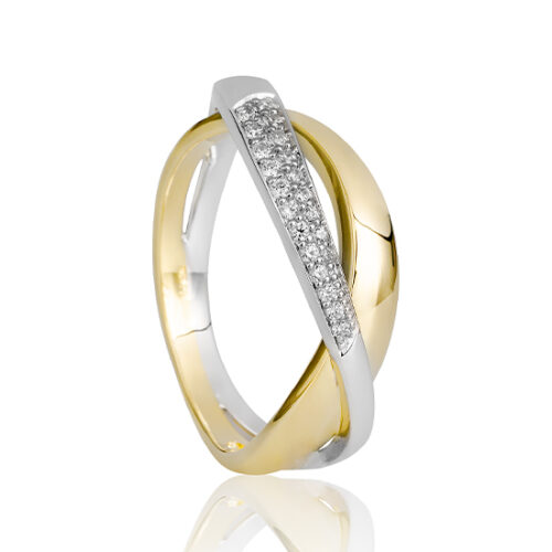 14 karaat geel en witgouden ring met diamant
