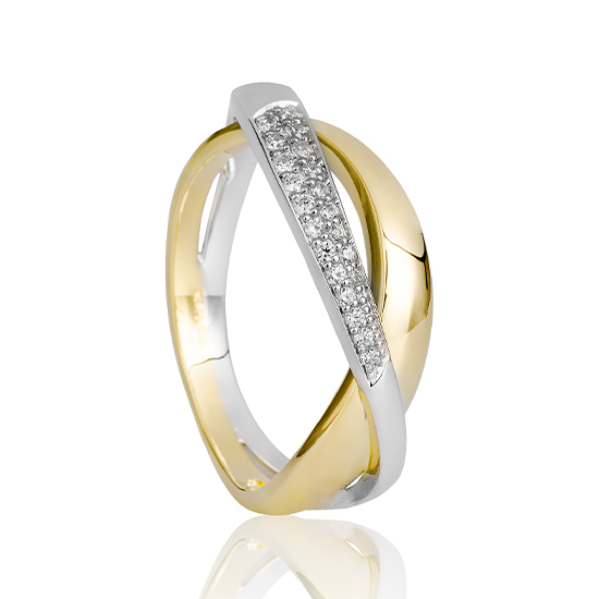 14 karaat geel en witgouden ring met diamant