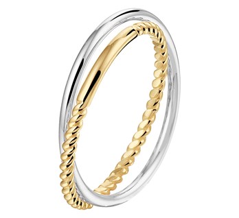 14 karaat geelgouden en witgouden ring bewerkt