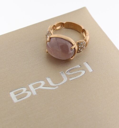 Brusi, rosegoud gematteerde ring, Polky collectie, rose saffier en champagne diamant