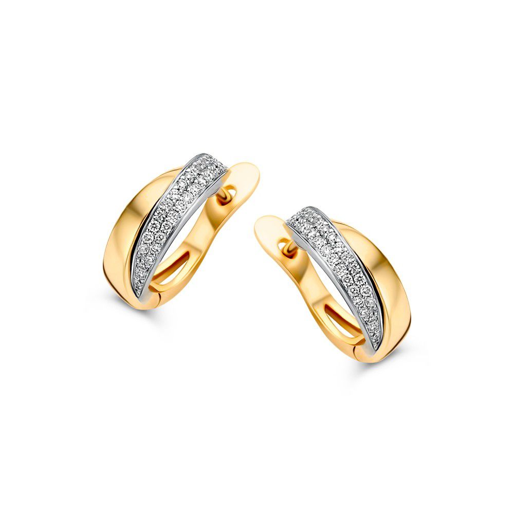 14 karaat geelgouden creolen strak met diamant