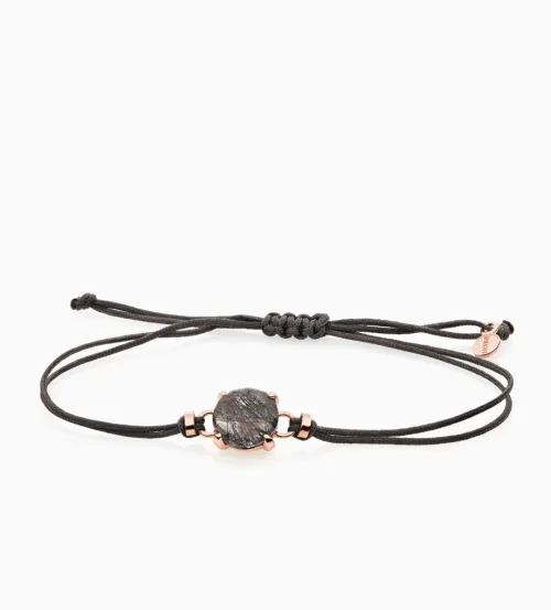 8AR3968QBB Bron BRON Catch 18 Karaat Rosegouden Armband met Briolet geslepen Zwarte Rutielkwarts