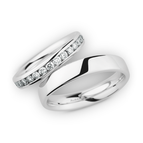 Cristian Bauer witgouden trouwringen met diamant