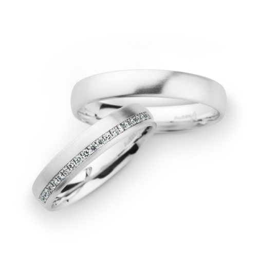 Witgouden trouwringen met diamant van Christian Bauer