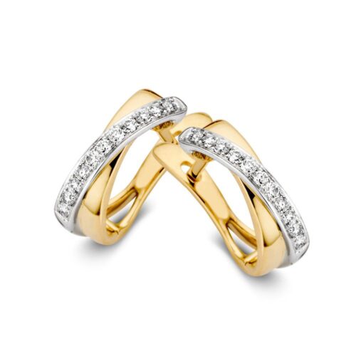 14 karaat geelgouden creolen fantasie met diamant 0.16ct