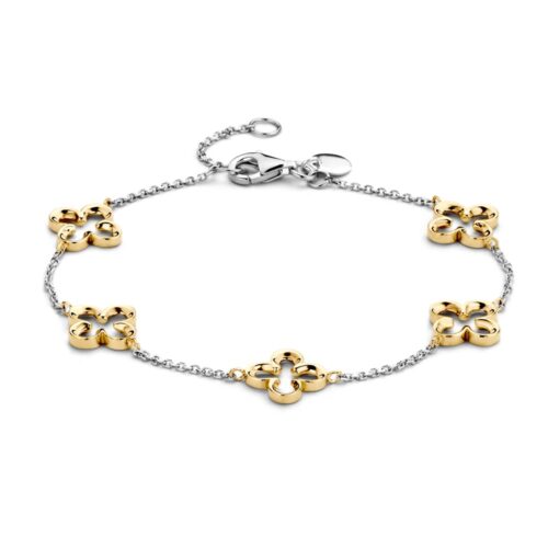 14 karaat witgouden armband met geelgouden bloemen