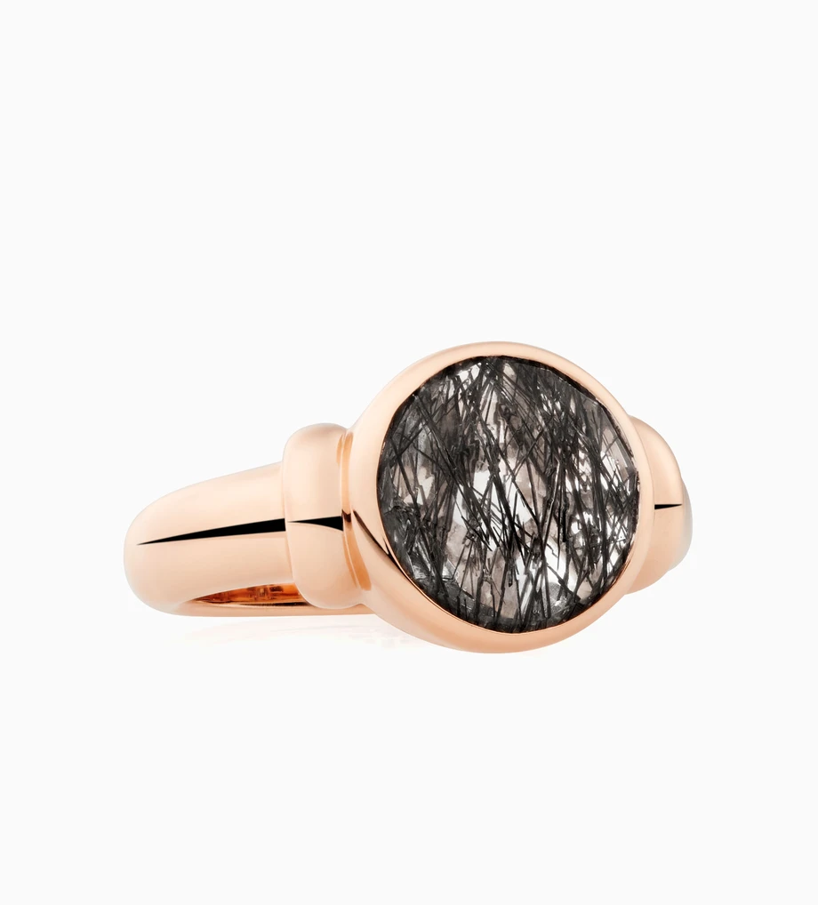 8RR4876QBB Bron BRON 18 Karaat Rosegouden Toujours Ajours Ring met Briolet geslepen Zwart Rutielkwarts