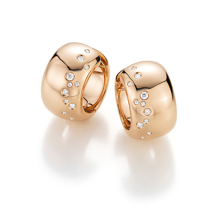 18K rosegouden creolen met diamant gezet