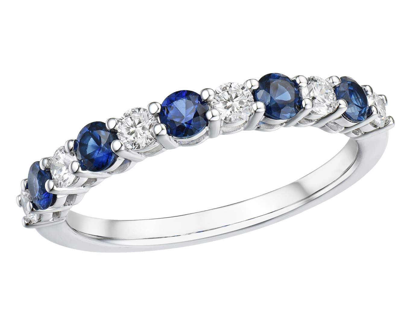 14 karaat witgouden ring met diamant en saffier