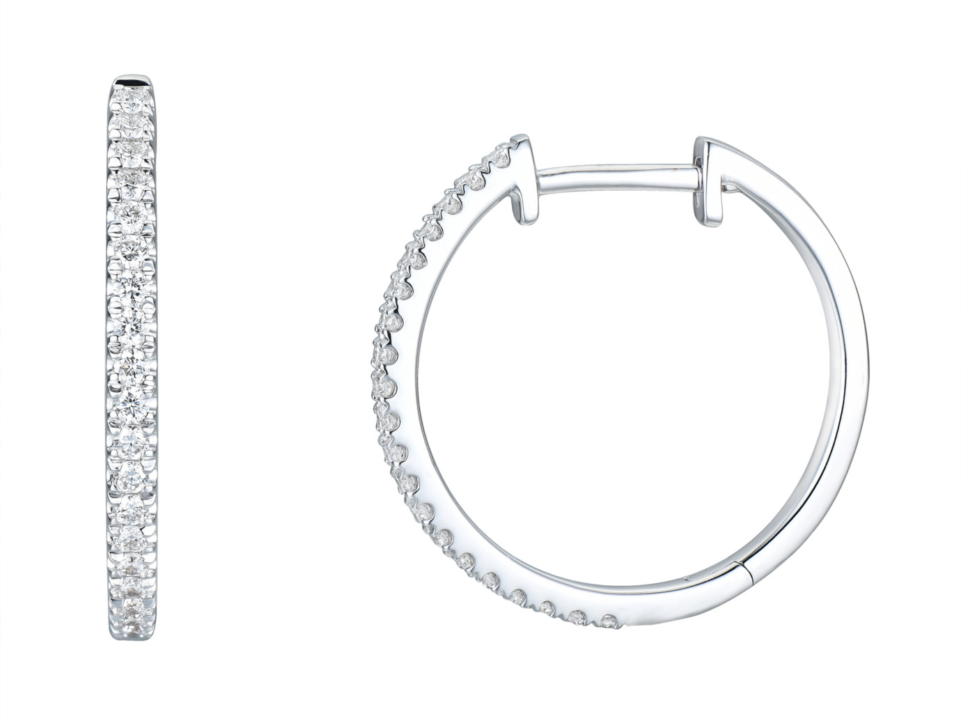 14 karaat witgouden diamant creolen smal 17mm