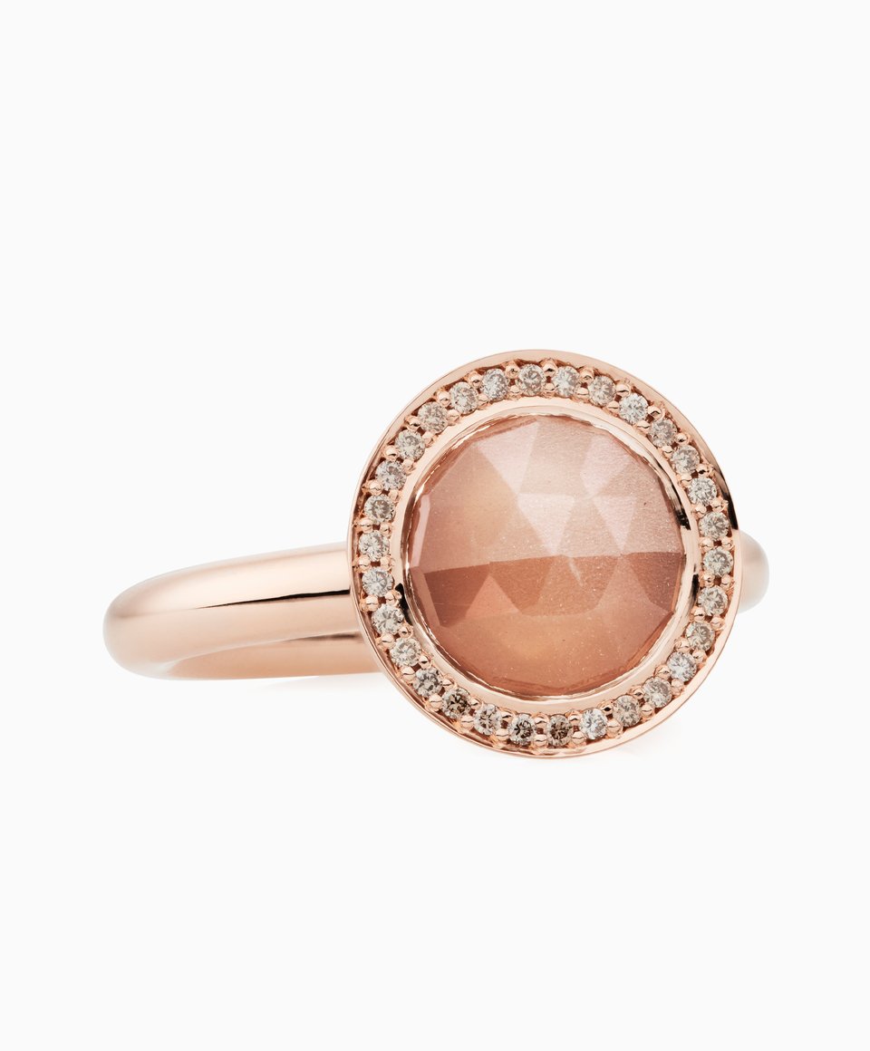 Bron Sushi ring met briolet geslepen bruine maansteen en champagne diamant 8RR4864MSBCBR