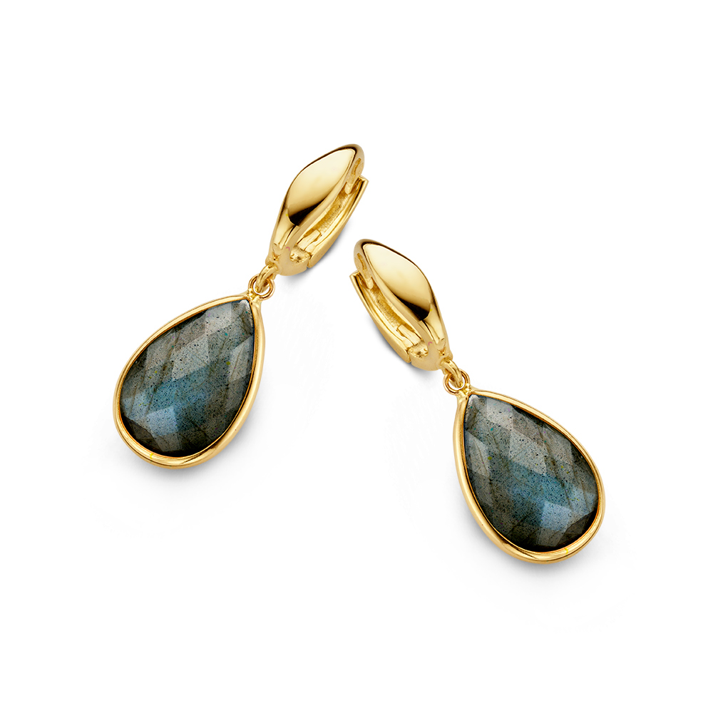 14 karaat geelgouden oorhangers met labradoriet