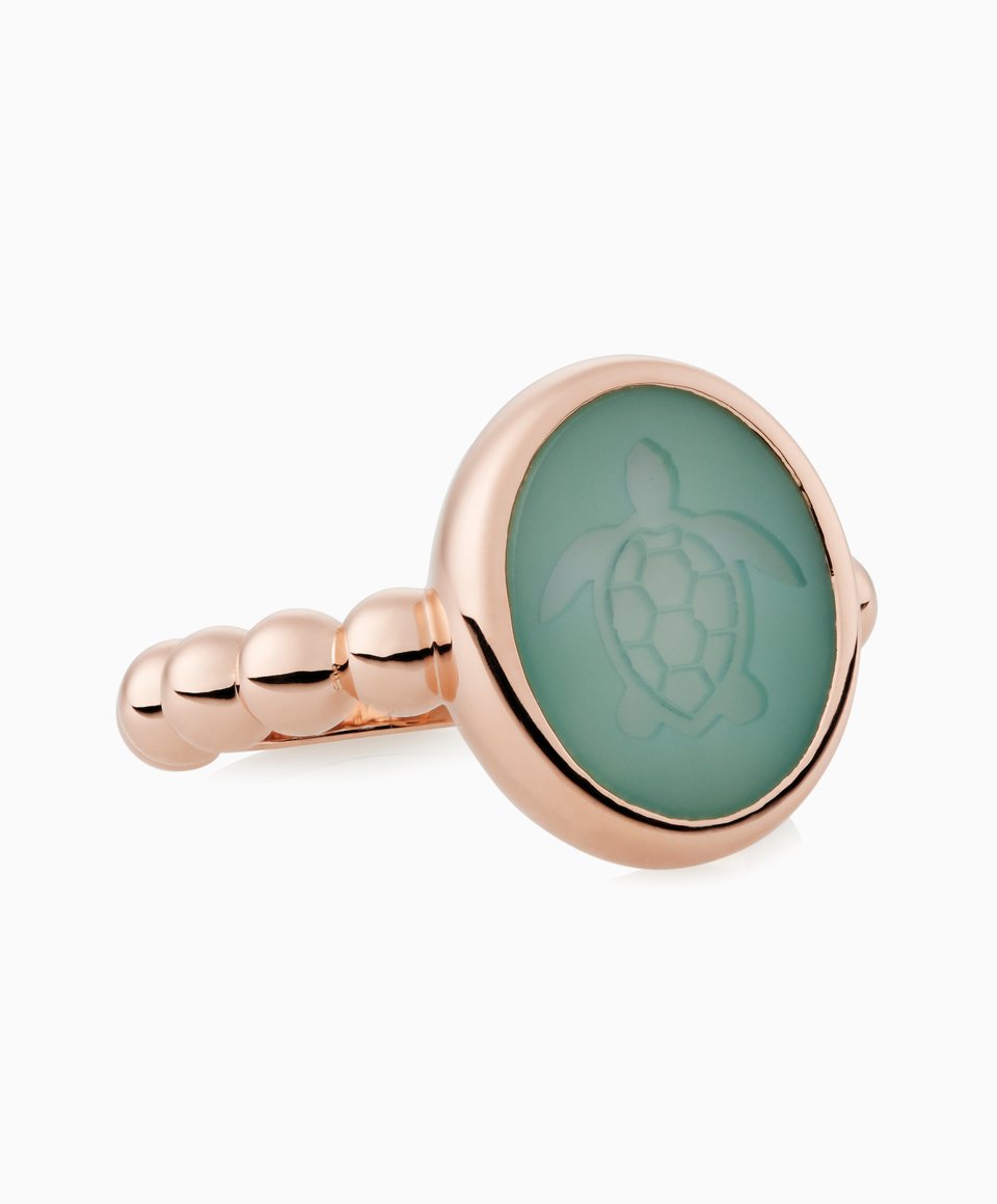 Bron Sushi ring Pole pole met schildpadje gegraveerd in gelaagde groene agaat 8RR4891GA3