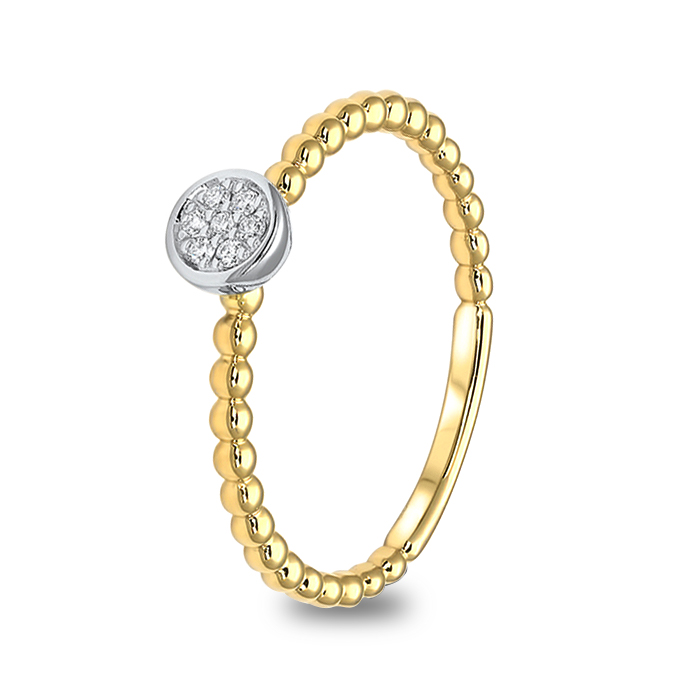 14 karaat geelgouden ring met diamant en bolletjes band