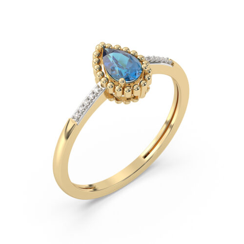 14 karaat geelgouden ring met london blue topaas en diamant