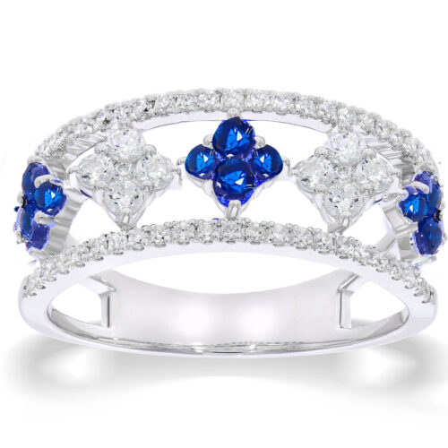 14 karaat witgouden ring met diamant en blauw saffier