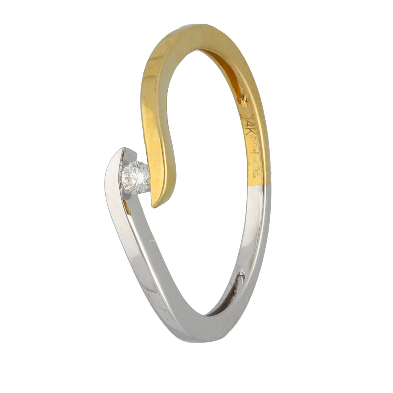 14 karaat geel en witgouden ring met 0.04ct diamant