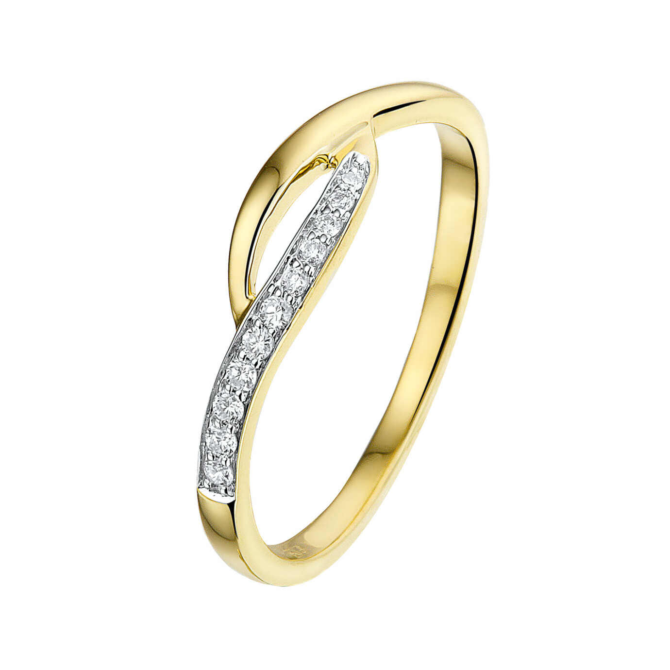 14 karaat geelgouden slagring met diamant