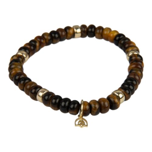 Kleursteen armband met 14 karaat goud en tijgeroog